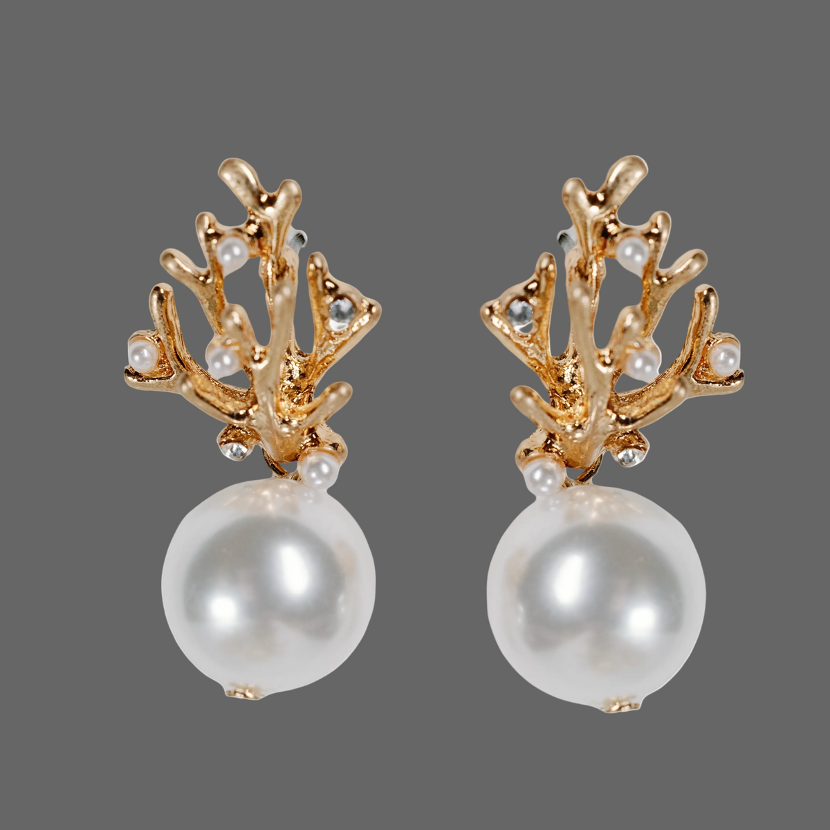 Pearl and Gold Coral Mini Statement Earrings