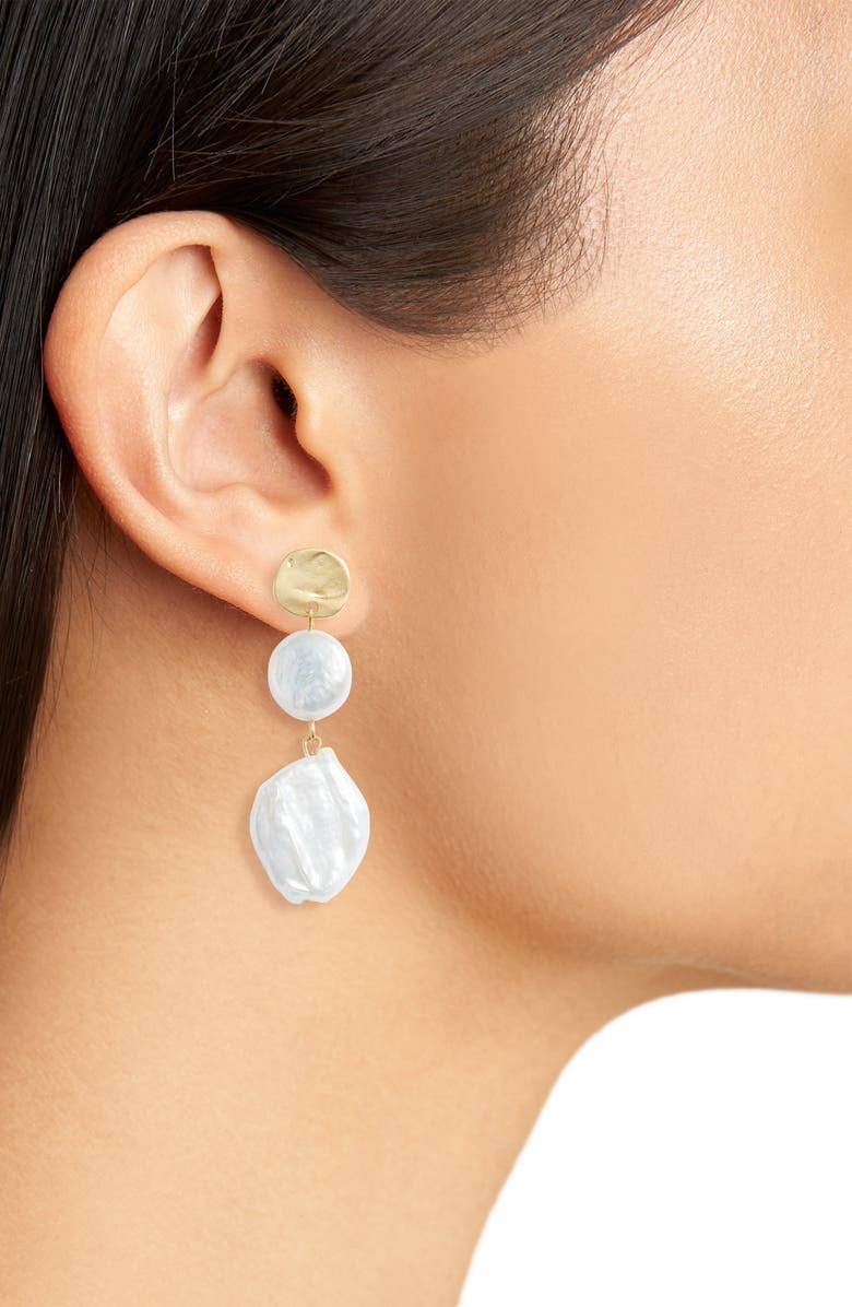 Freshwater Pearl Linear Dangle Earrings - 24K Gold Plated
