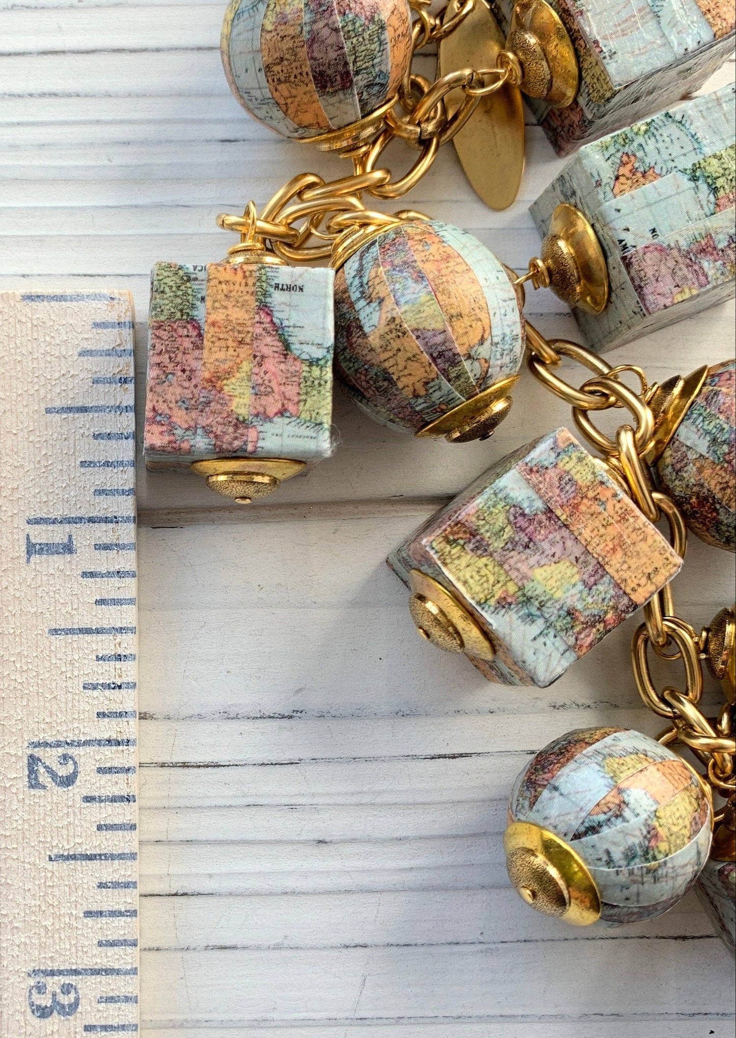 Wanderlust Vintage Map Charm Bracelet