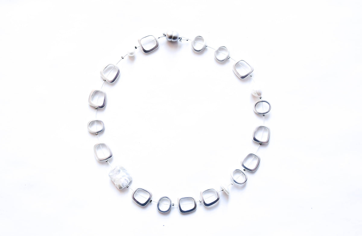 Silver Geometrics & Freshwater Biwa Pearls