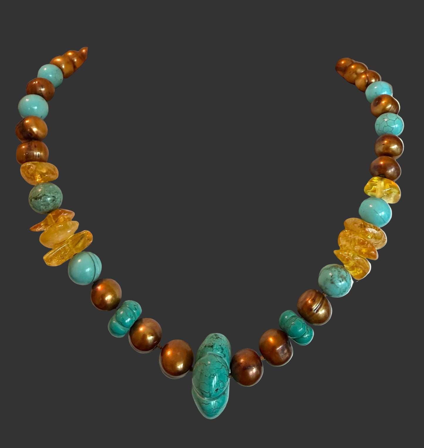 Turquoise, Amber, & Copper Pearls