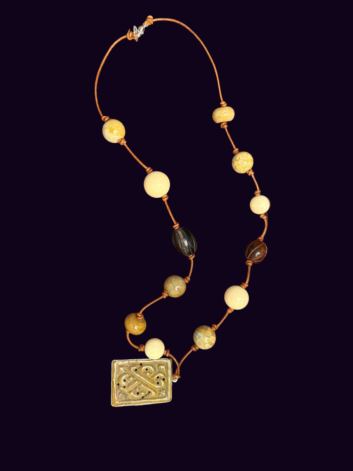 Cocoa Jade in Sterling with Fossils