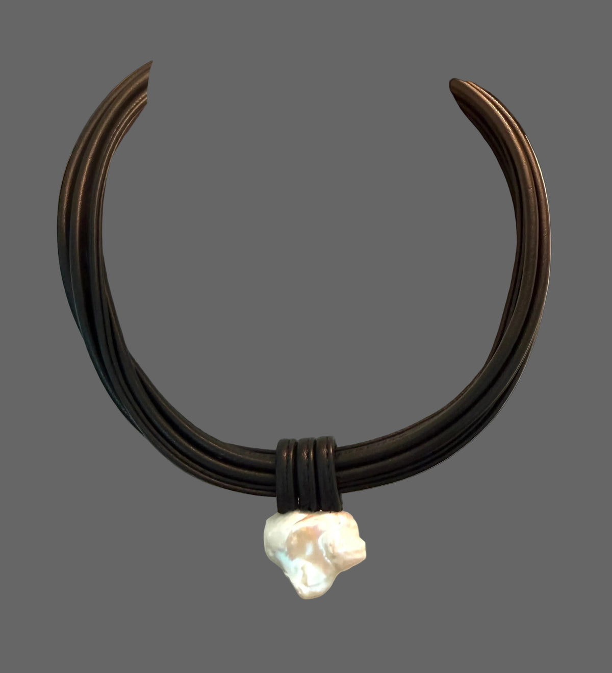 Black Leather & Large Baroque Pearl