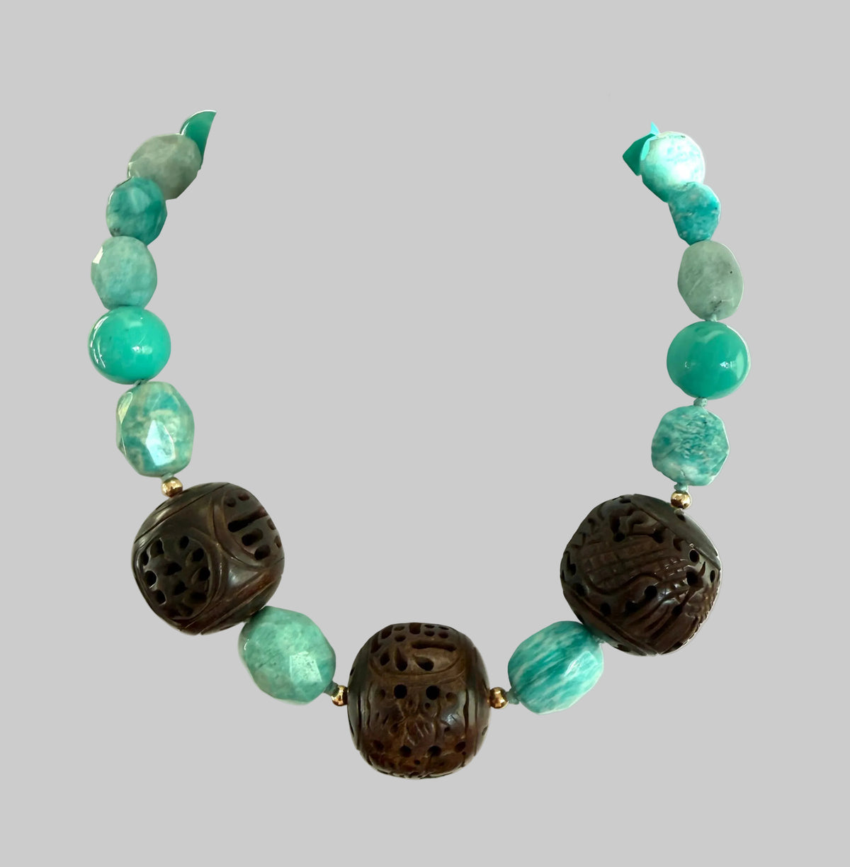Carved Bone, Amazonite & Acrylic