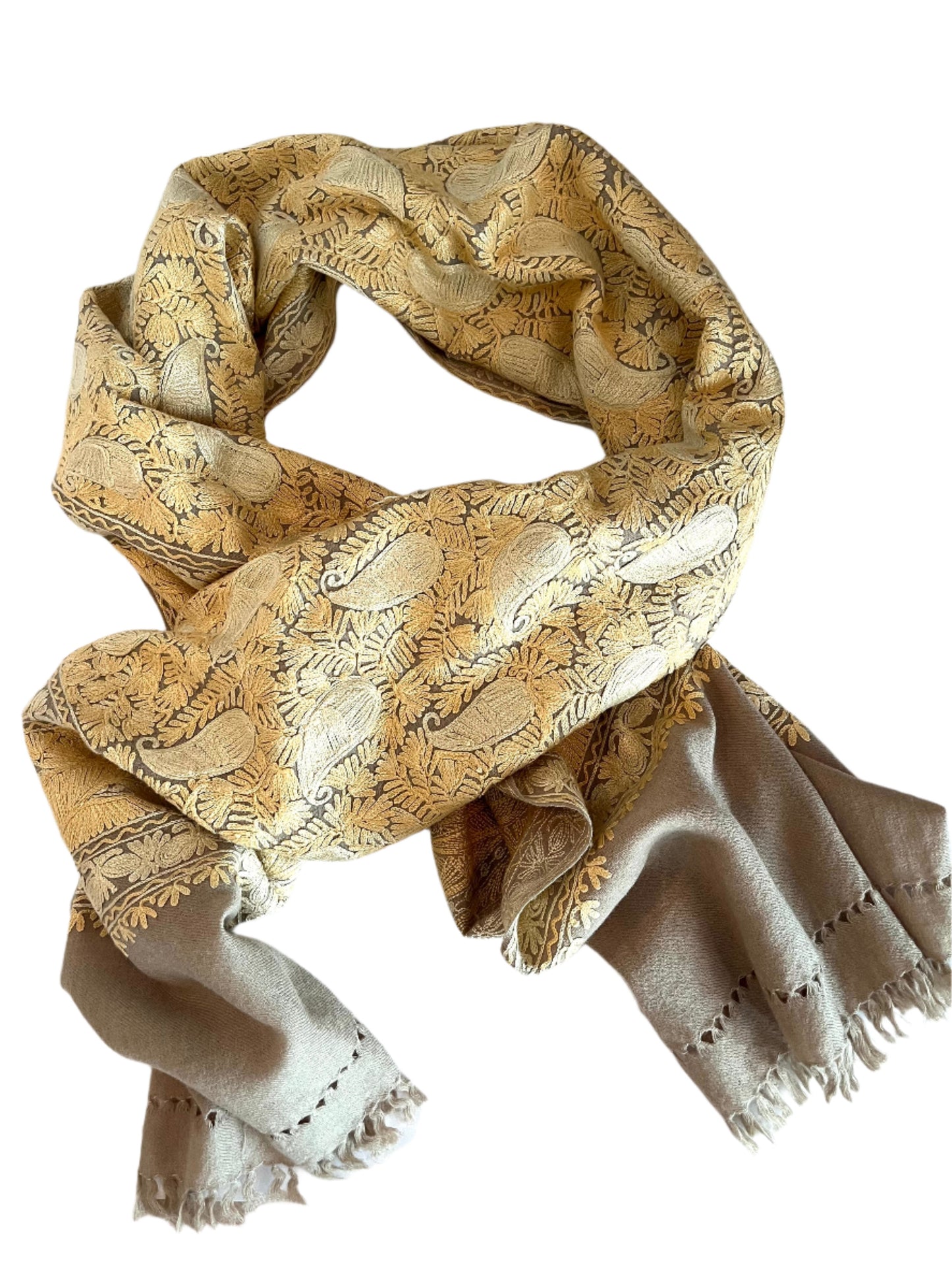 Scarf Wool Embroidered Taupe