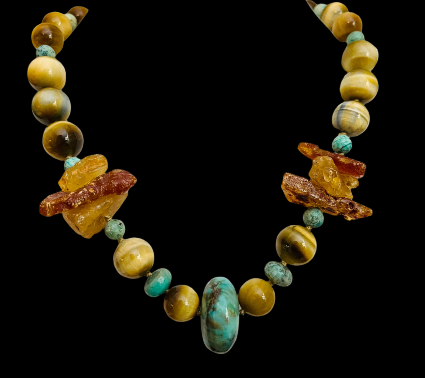 Necklace Turquoise, Tiger Eye, Amber