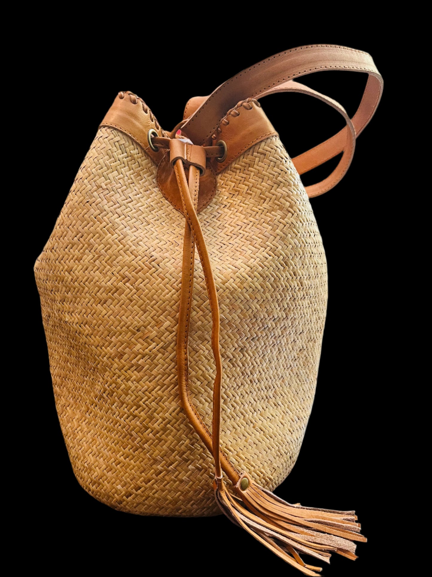 Backpack Purse Rattan and Leather