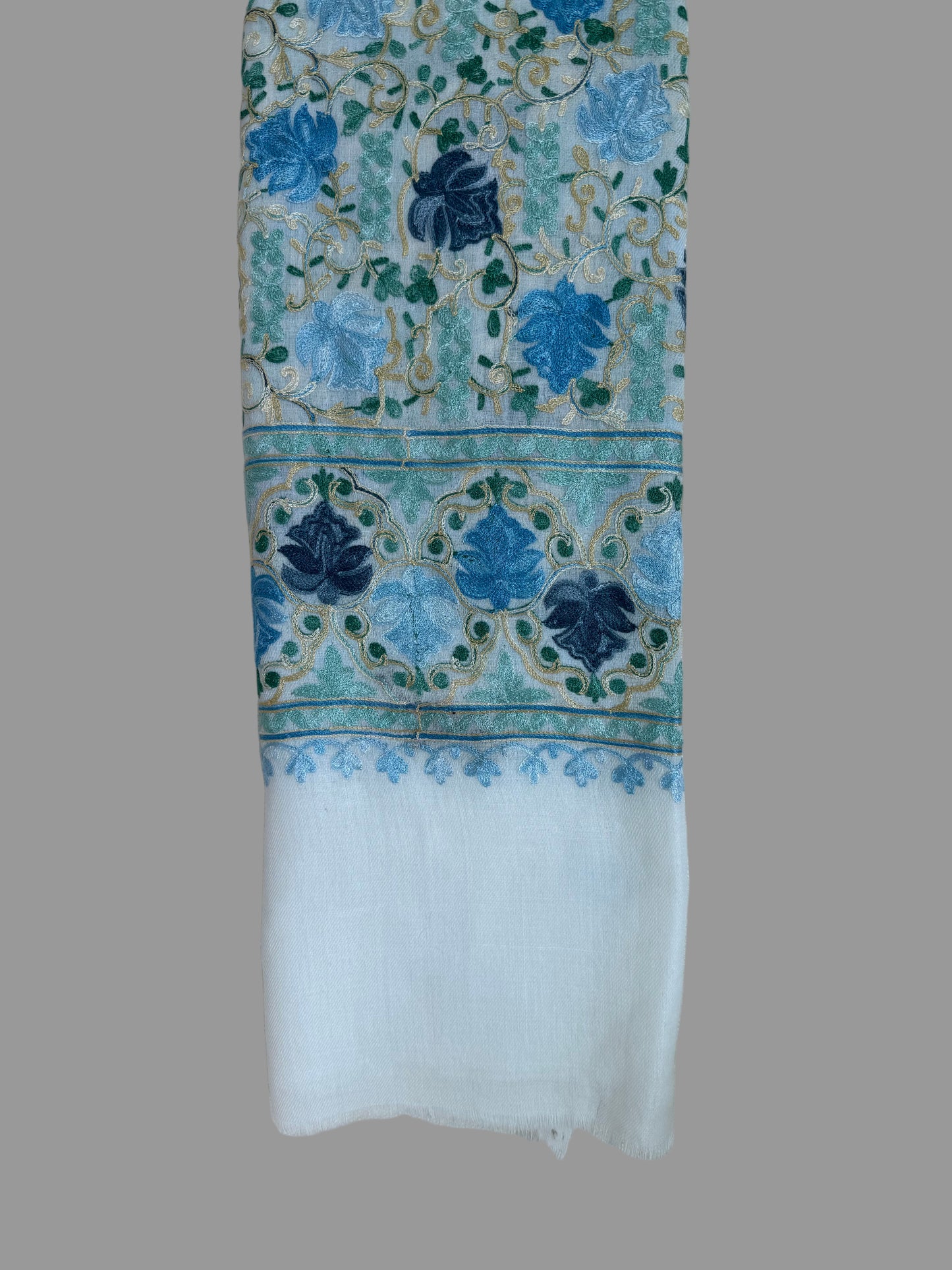 Scarf white with Blue Embroidery