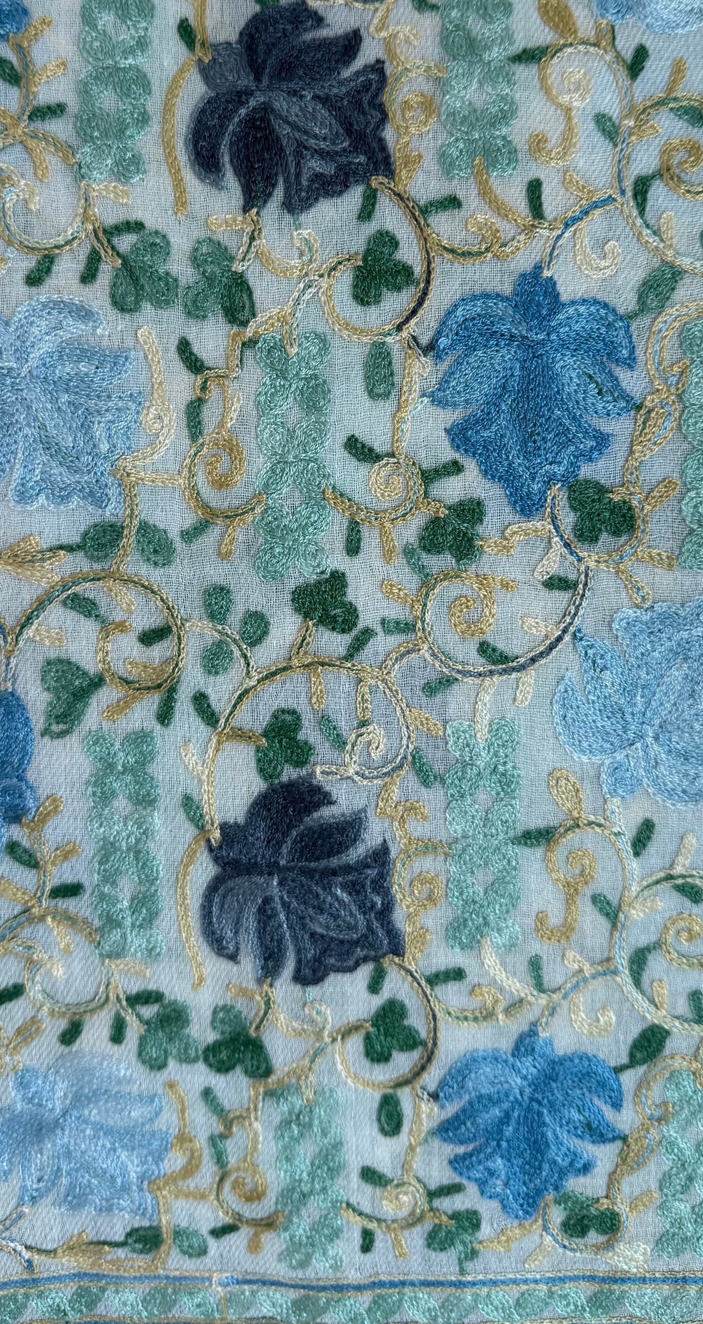 Scarf white with Blue Embroidery