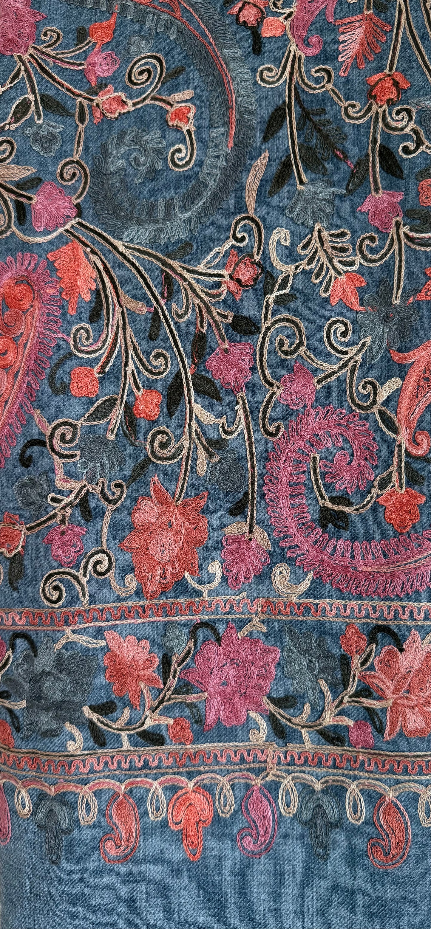 Scarf Blue/gray with Embroidery