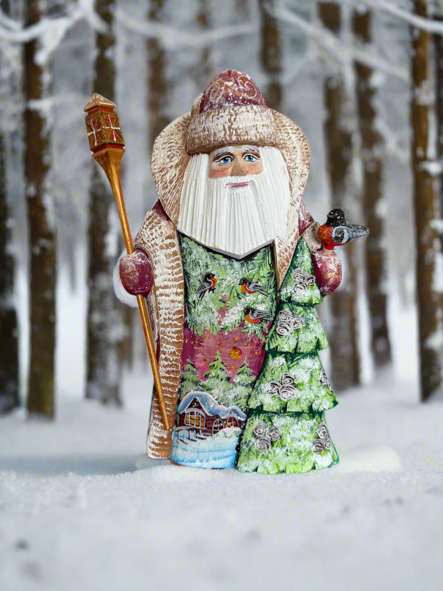 Santa Pink w Tree, Lantern & Bird