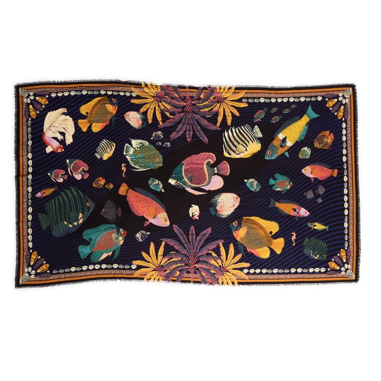 Ocean Drive Print Black Scarf