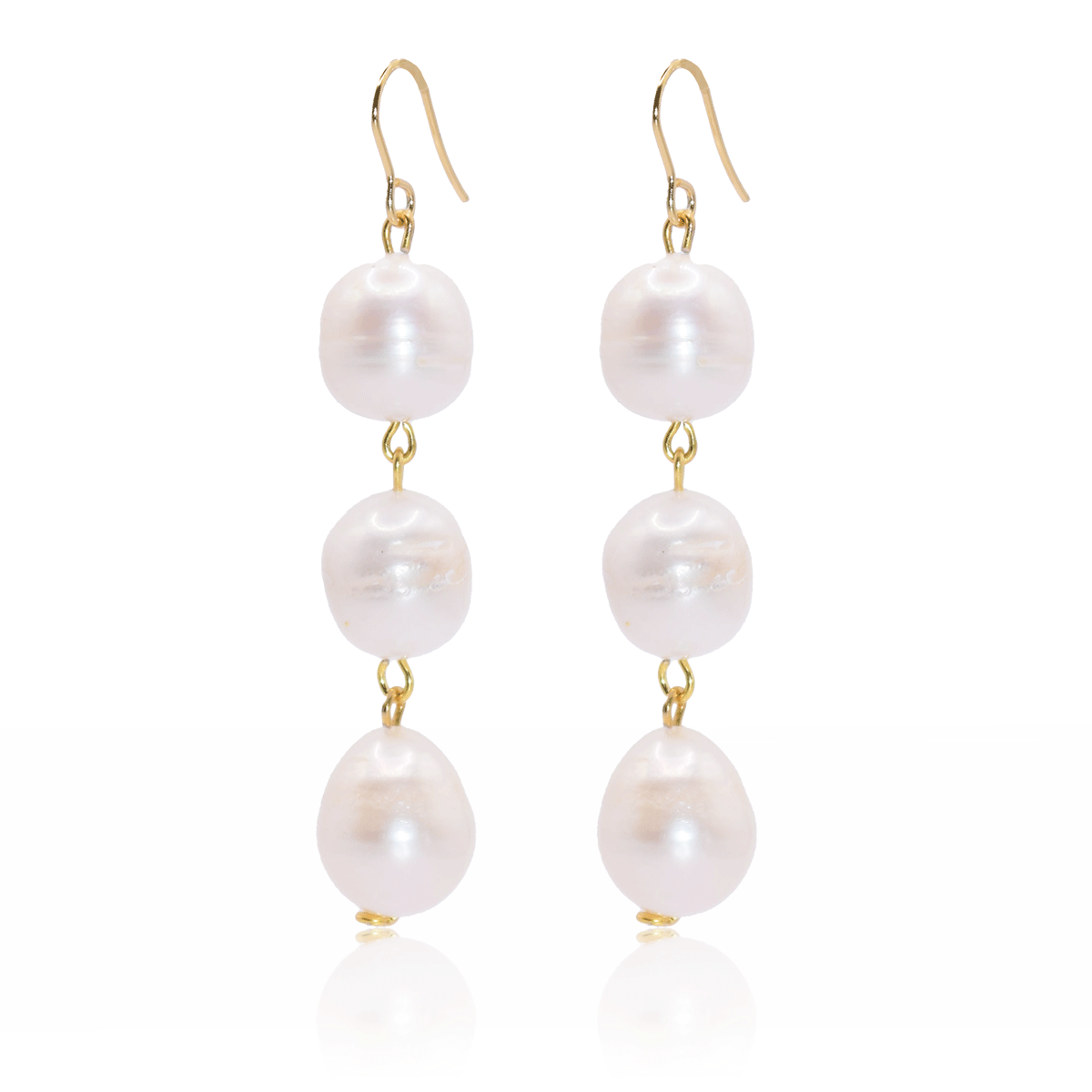 Pearls Drop Linear Earrings - 24K Gold Plated