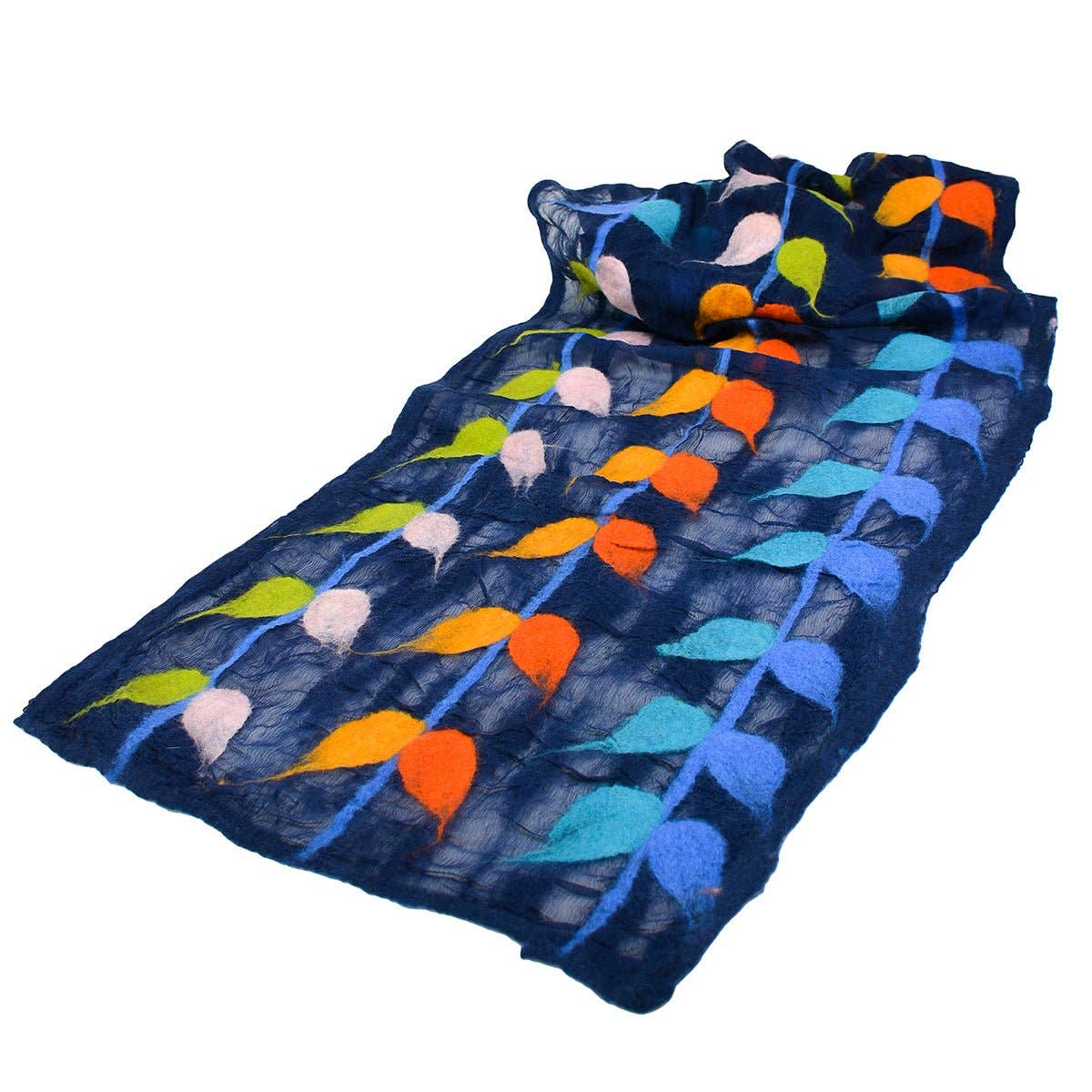 Blue Hand Felted Leaf Design Scarf