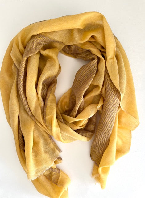 Scarf Cashmere yellow and cocoa
