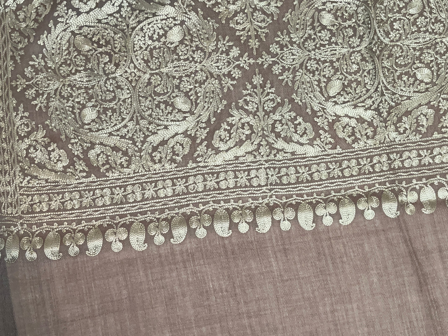 Scarf Cashmere Embroidered  Darker Taupe