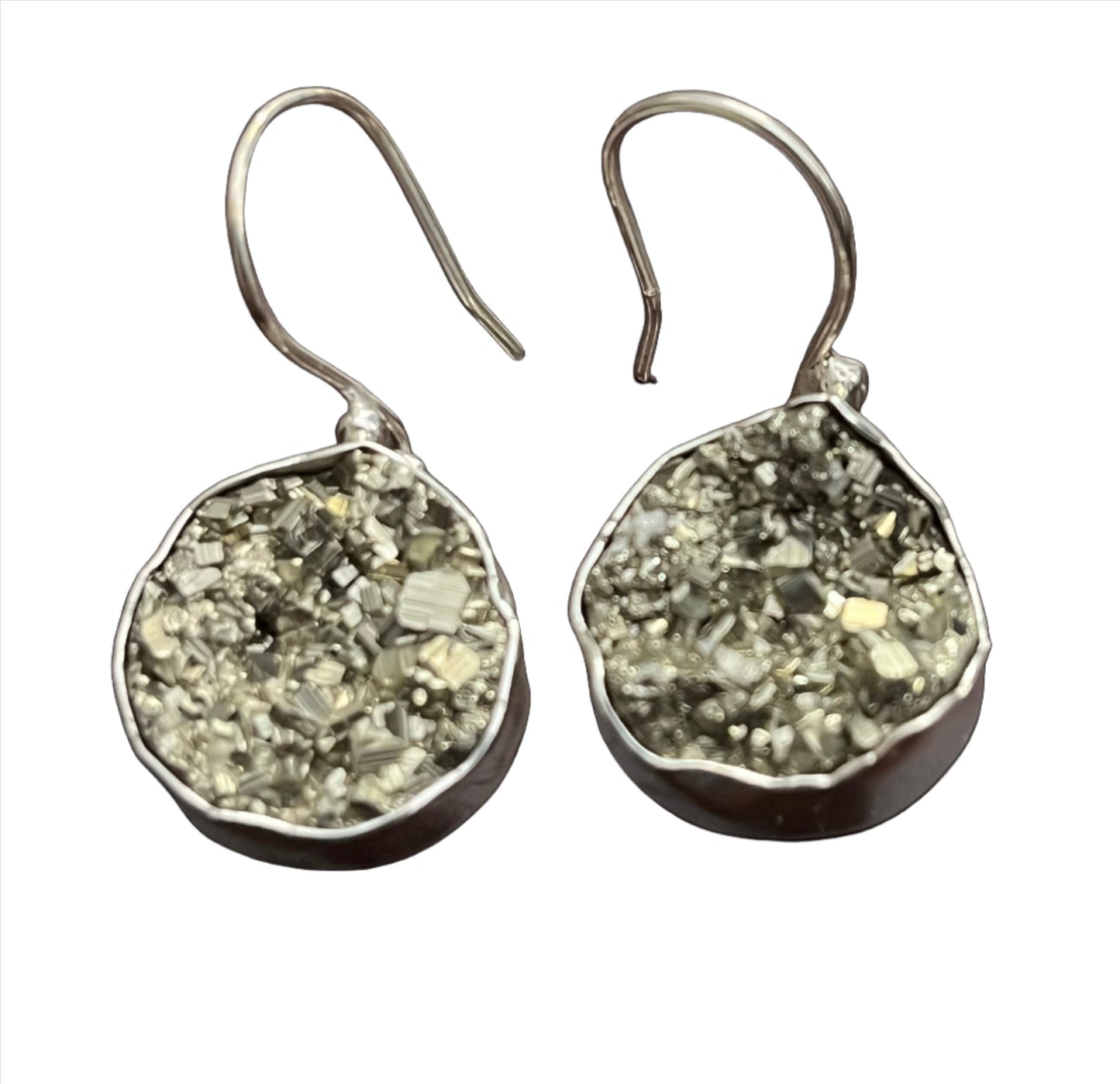 Earrings Pyrite Round Dangle/Sterling