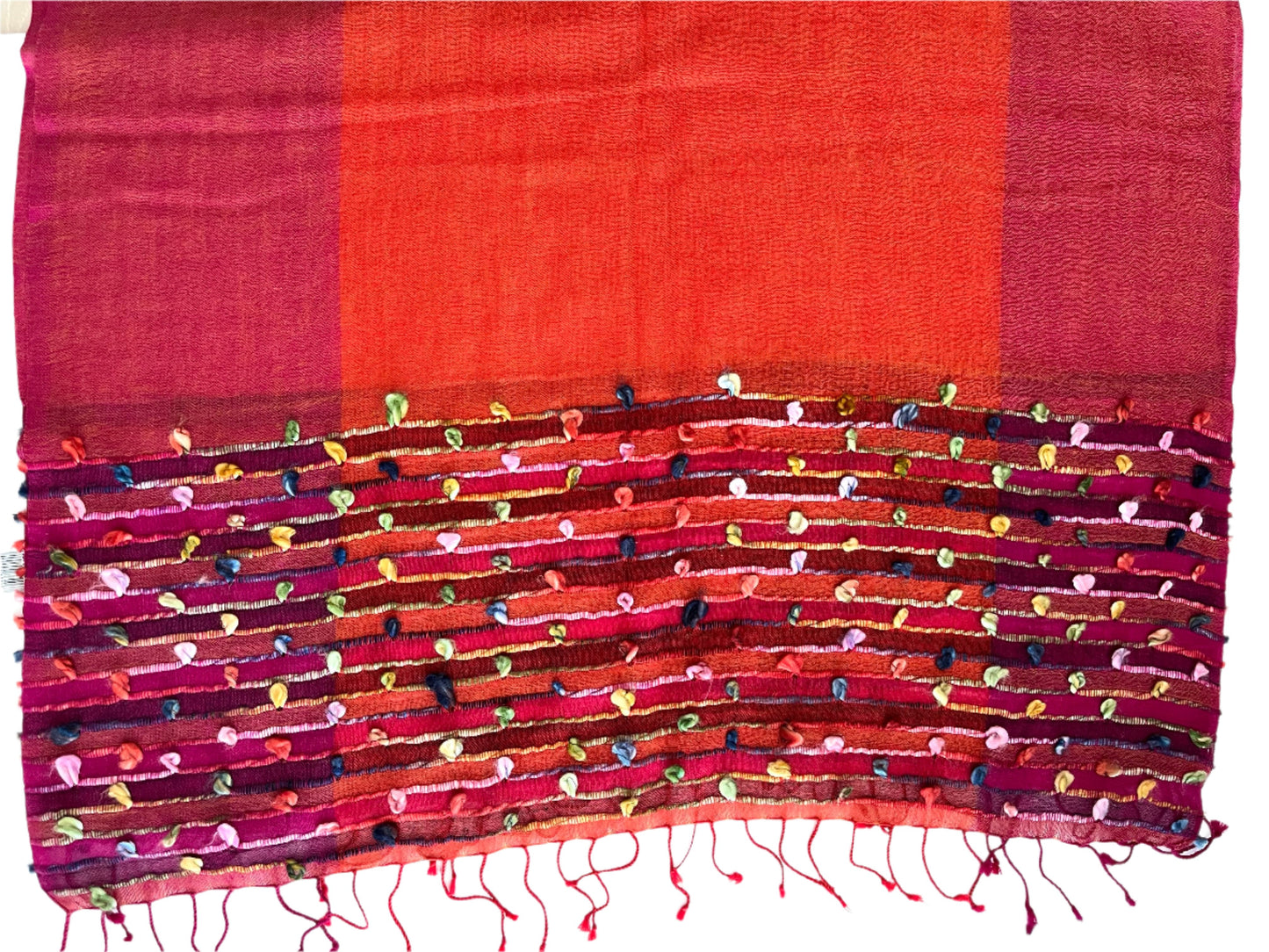 Scarf Fine Wool Embellished Orange & Pink