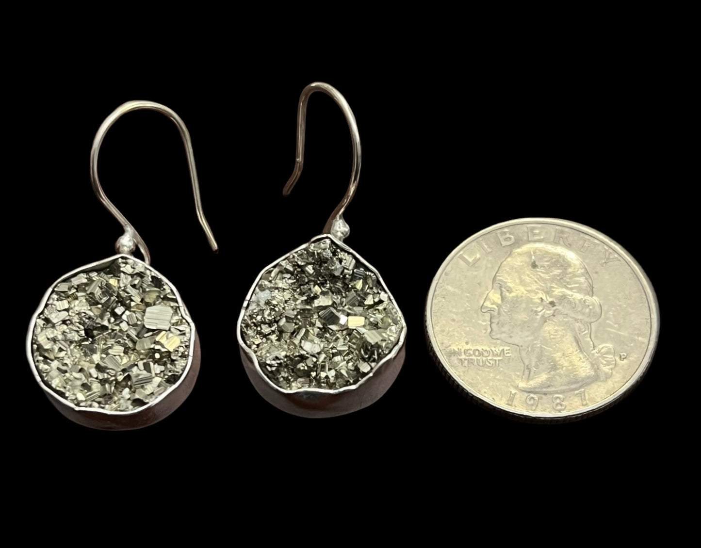 Earrings Pyrite Round Dangle/Sterling