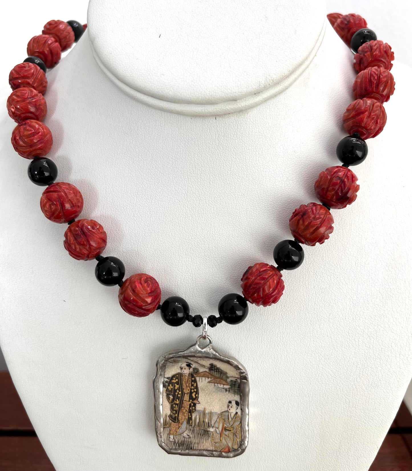 Necklace Japanese Satsuma & Coral