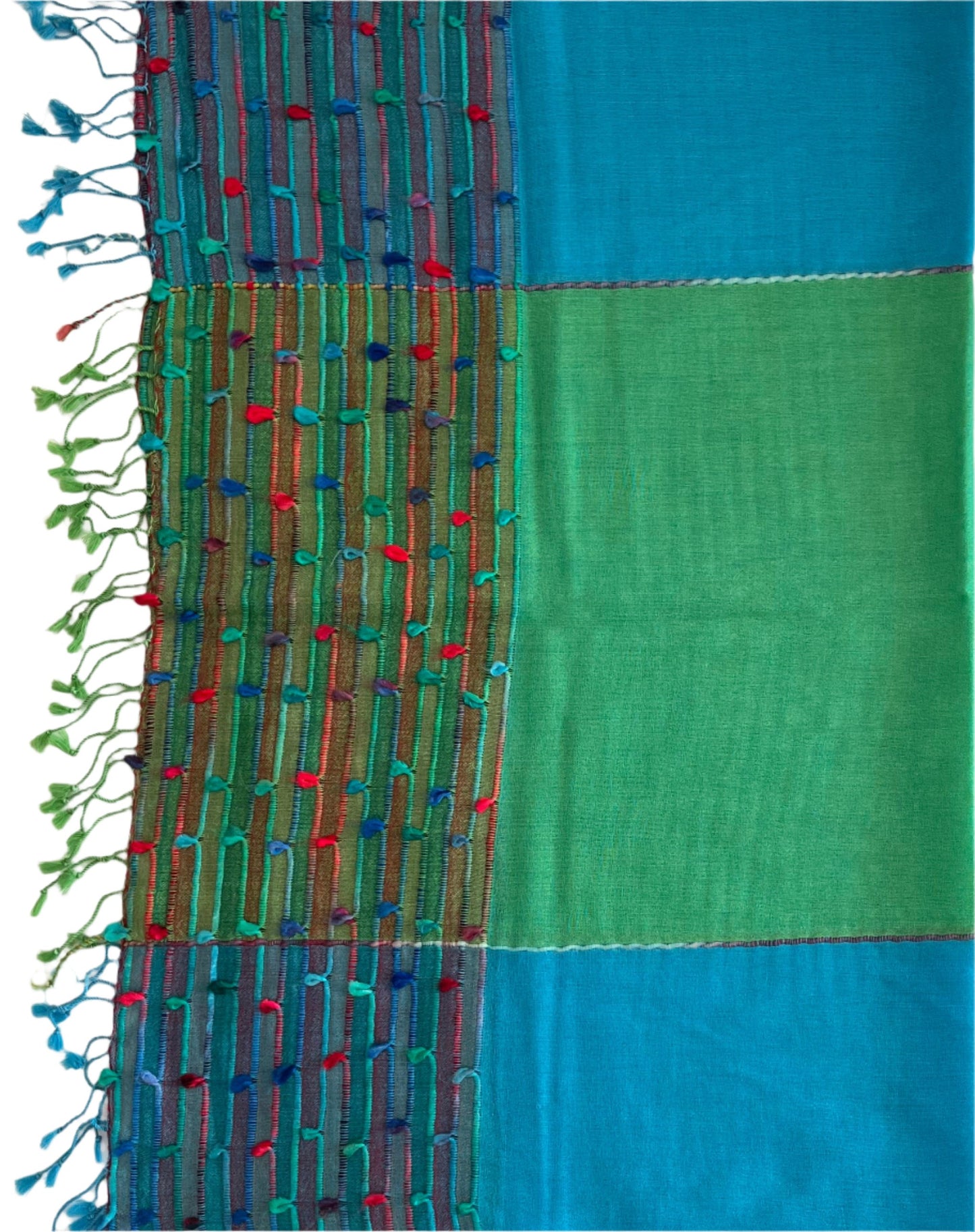 Scarf Fine Wool Embellished Blue & Green