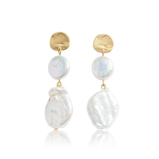 Freshwater Pearl Linear Dangle Earrings - 24K Gold Plated