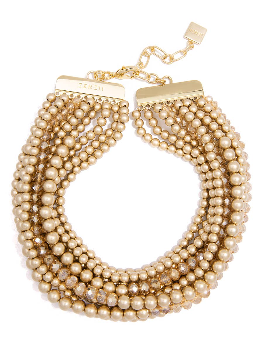 Metallic And Crystal Beaded Collar Necklace