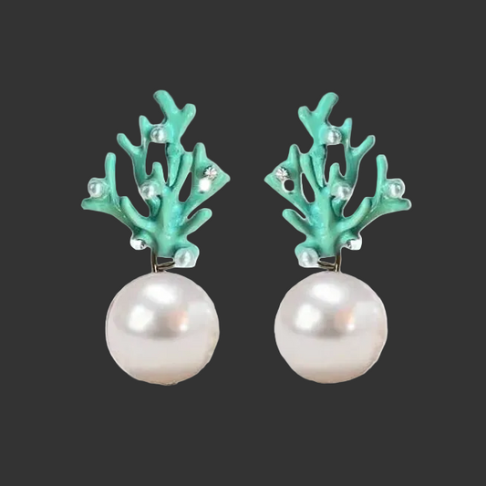 Pearl and Turquoise Coral Mini Statement Earrings