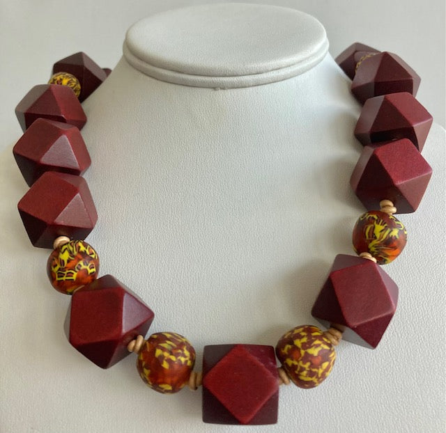 Necklace Wood and Glass