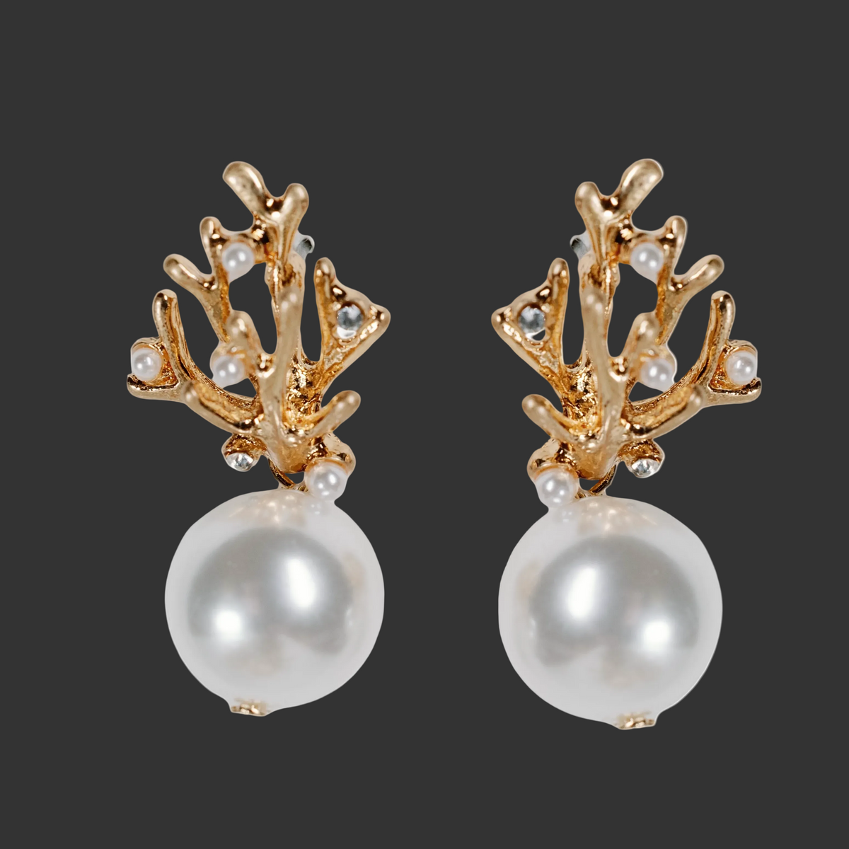 Pearl and Gold Coral Mini Statement Earrings