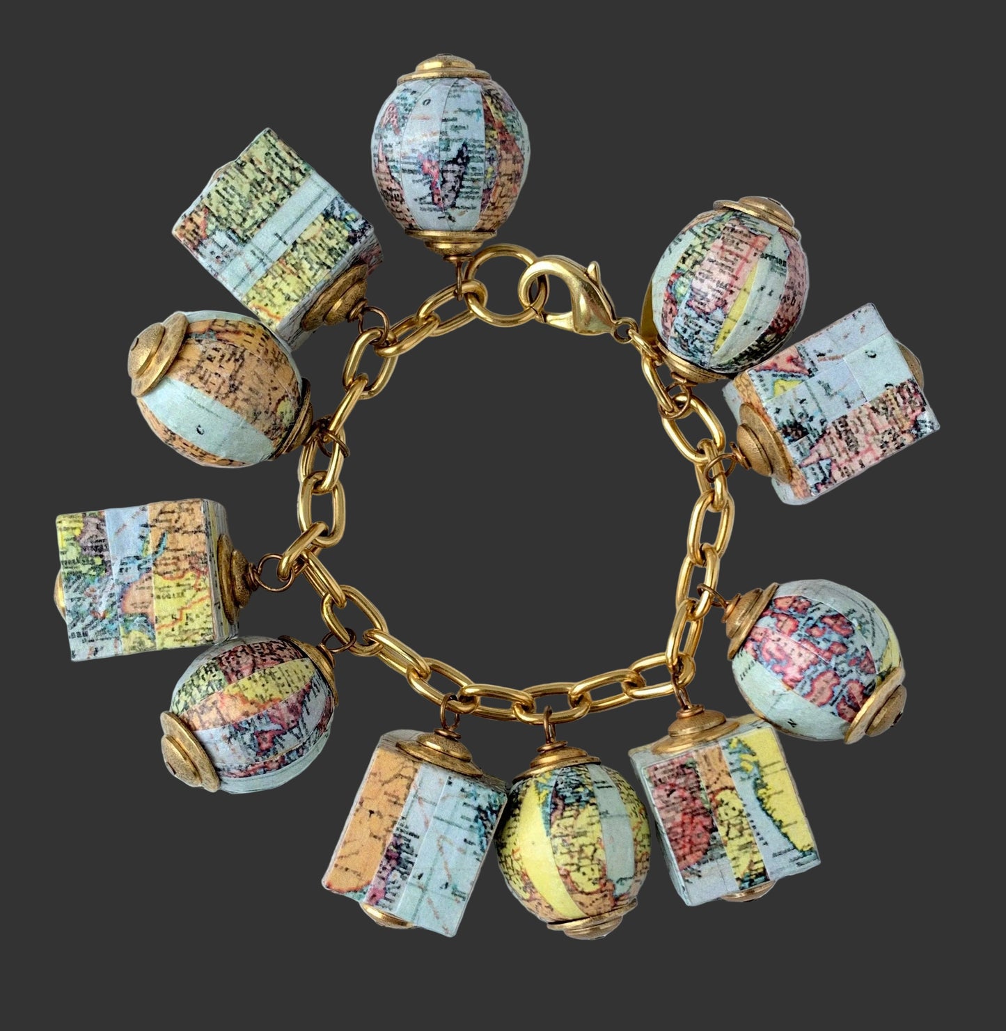 Wanderlust Vintage Map Charm Bracelet