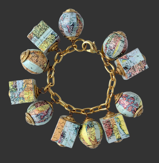 Wanderlust Vintage Map Charm Bracelet