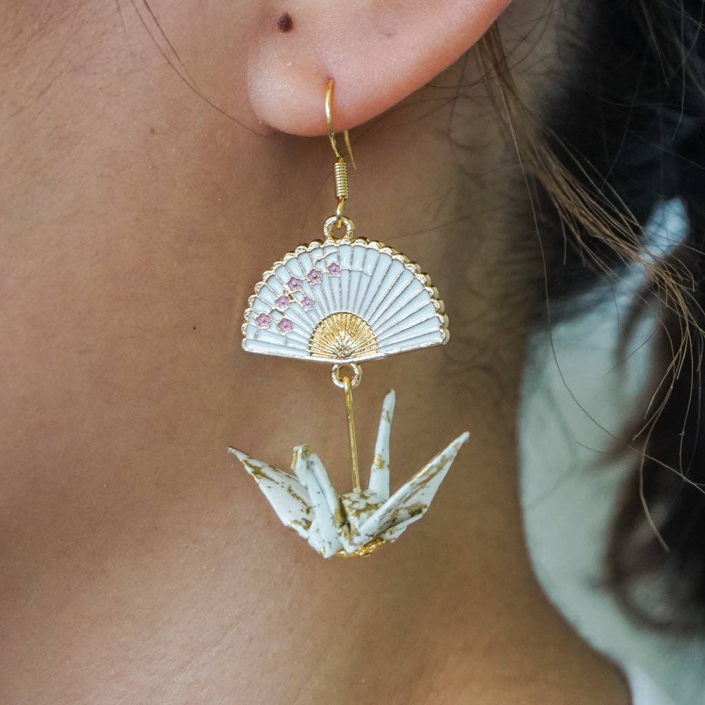 Crane and Fan Earrings