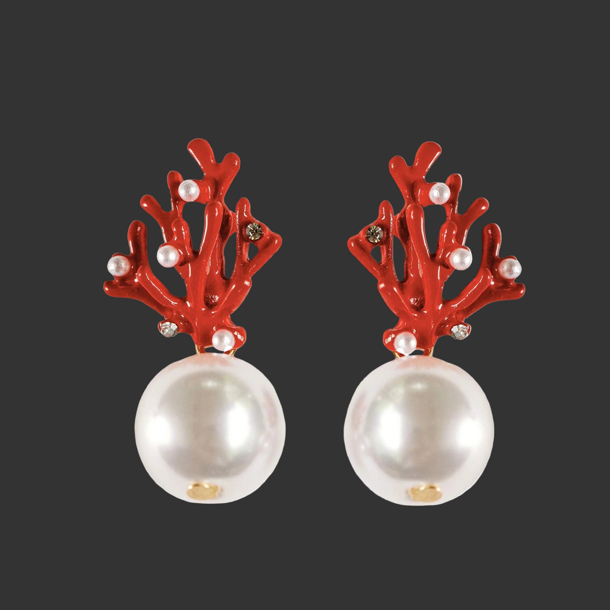 Pearl and Red Coral Mini Statement Earrings