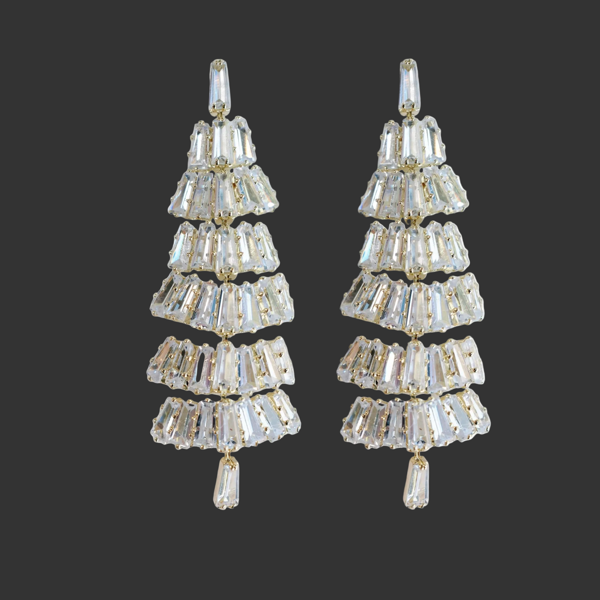 Baguette Crystal Christmas Tree Holiday Statement Earrings
