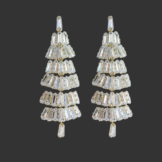 Baguette Crystal Christmas Tree Holiday Statement Earrings