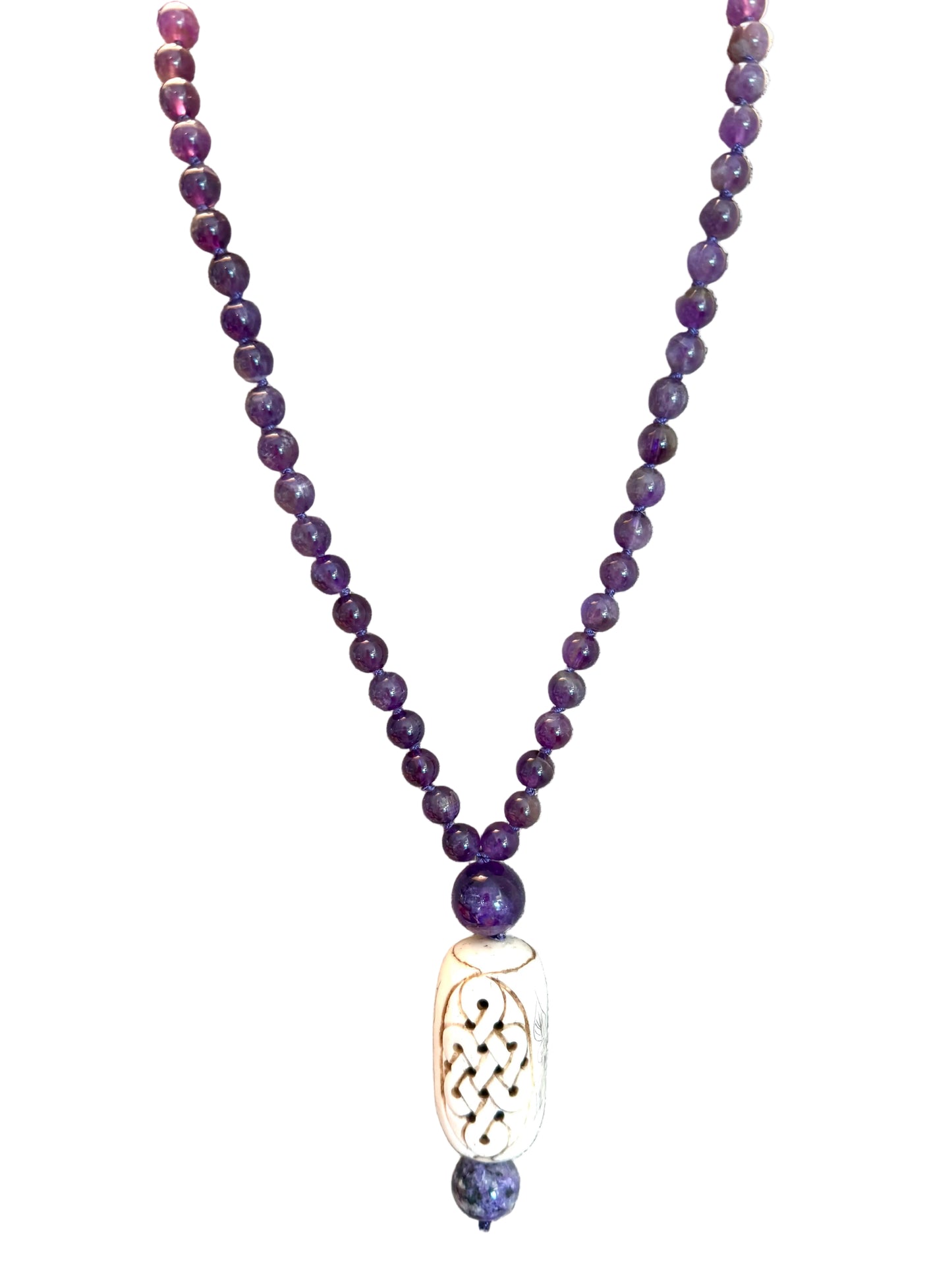 Amethyst, Carved Bone & Charoite