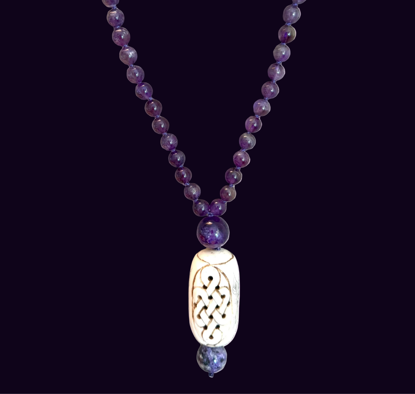 Amethyst, Carved Bone & Charoite