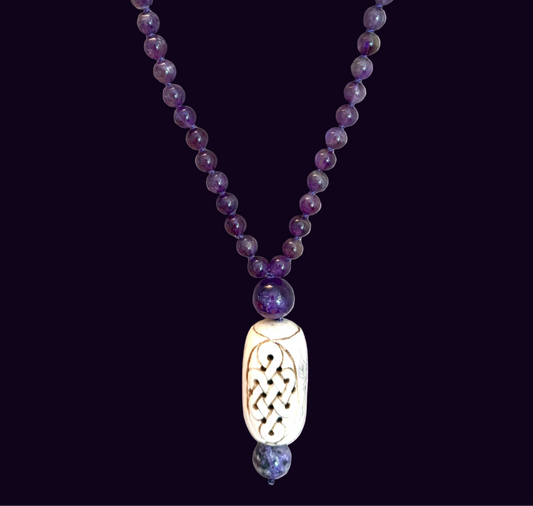 Amethyst, Carved Bone & Charoite