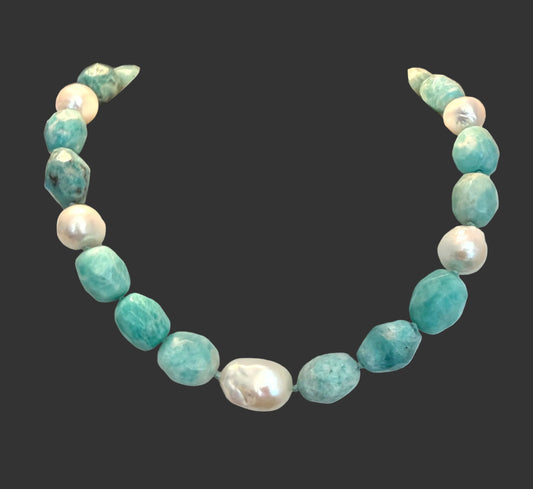 Amazing Amazonite and Baroque Pearls