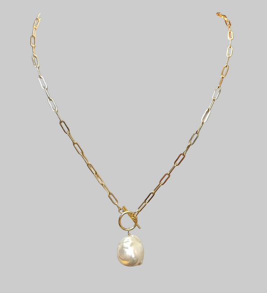 Gold Plated Paperclip & Baroque Pearl