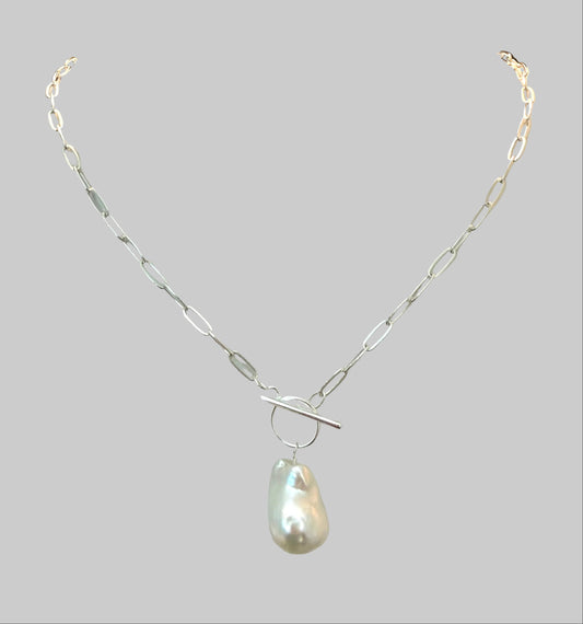 Sterling Silver Paperclip & Baroque Pearl