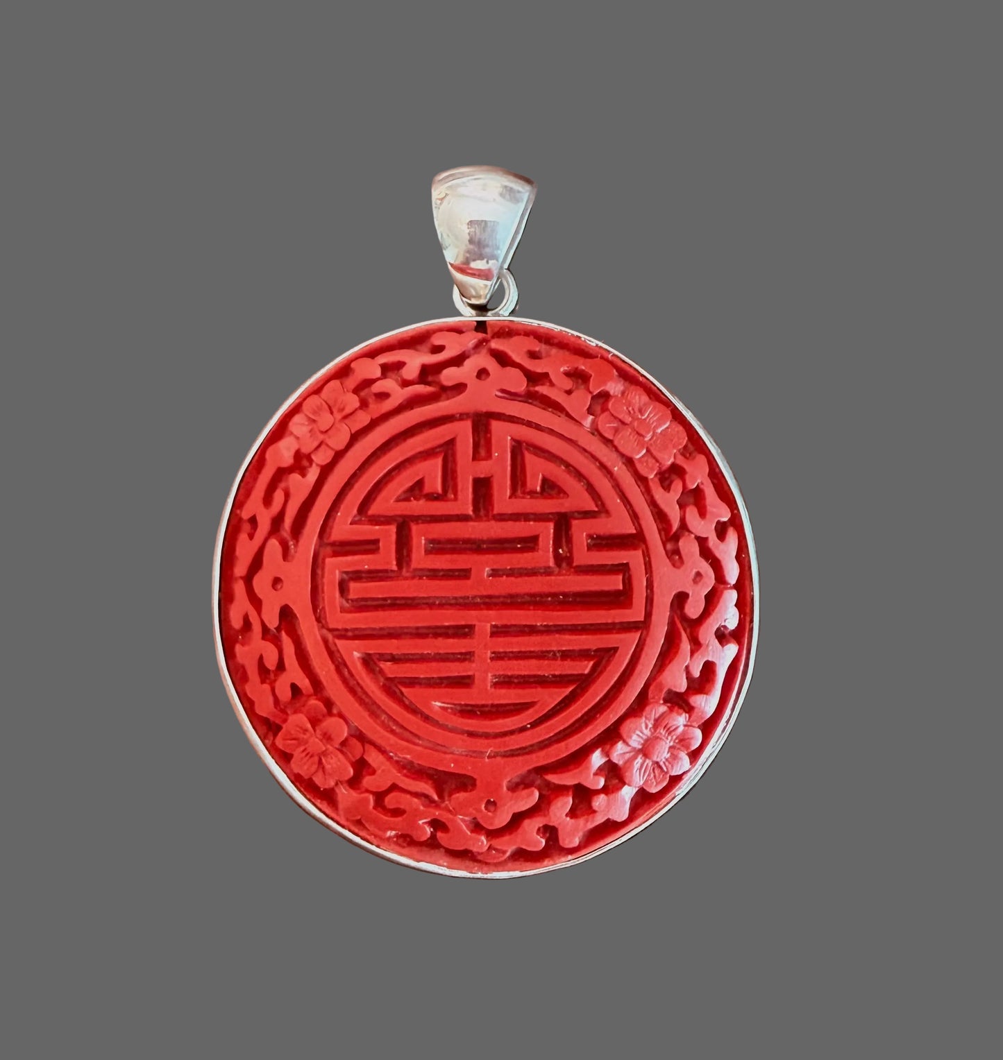 Cinnabar Shou Pendant