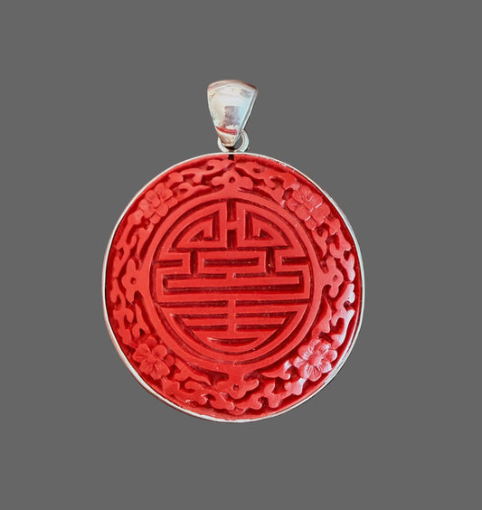 Cinnabar Shou Pendant