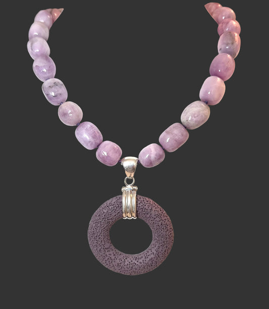 Kunzite Nuggets and Lava Pendant
