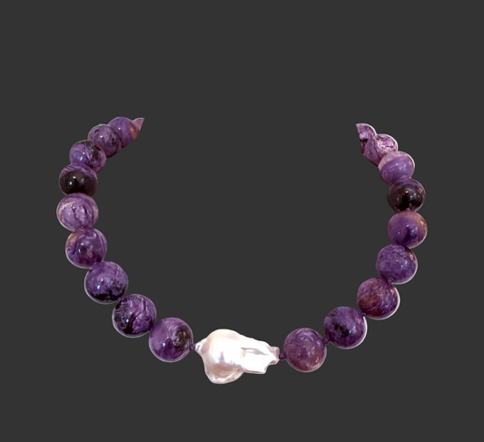 CHAROITE & BAROQUE PEARL