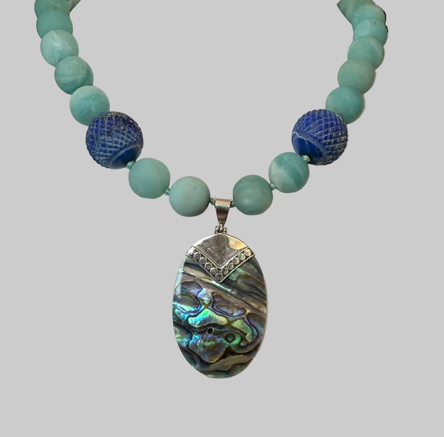 Amazonite,Lapis & Abalone Shell Pendant