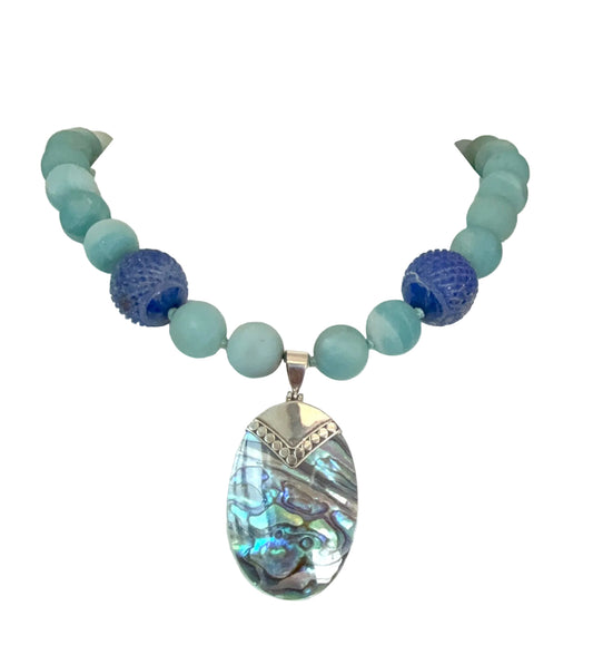 Amazonite,Lapis & Abalone Shell Pendant