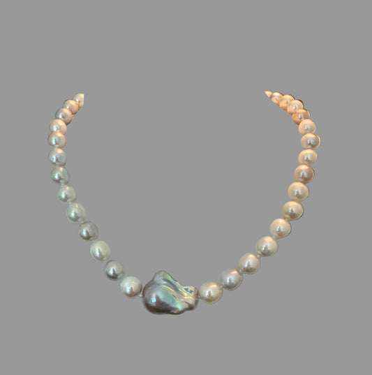 Tri-Color Japanese Pearls with a Freshwater Pearl Centerpiece