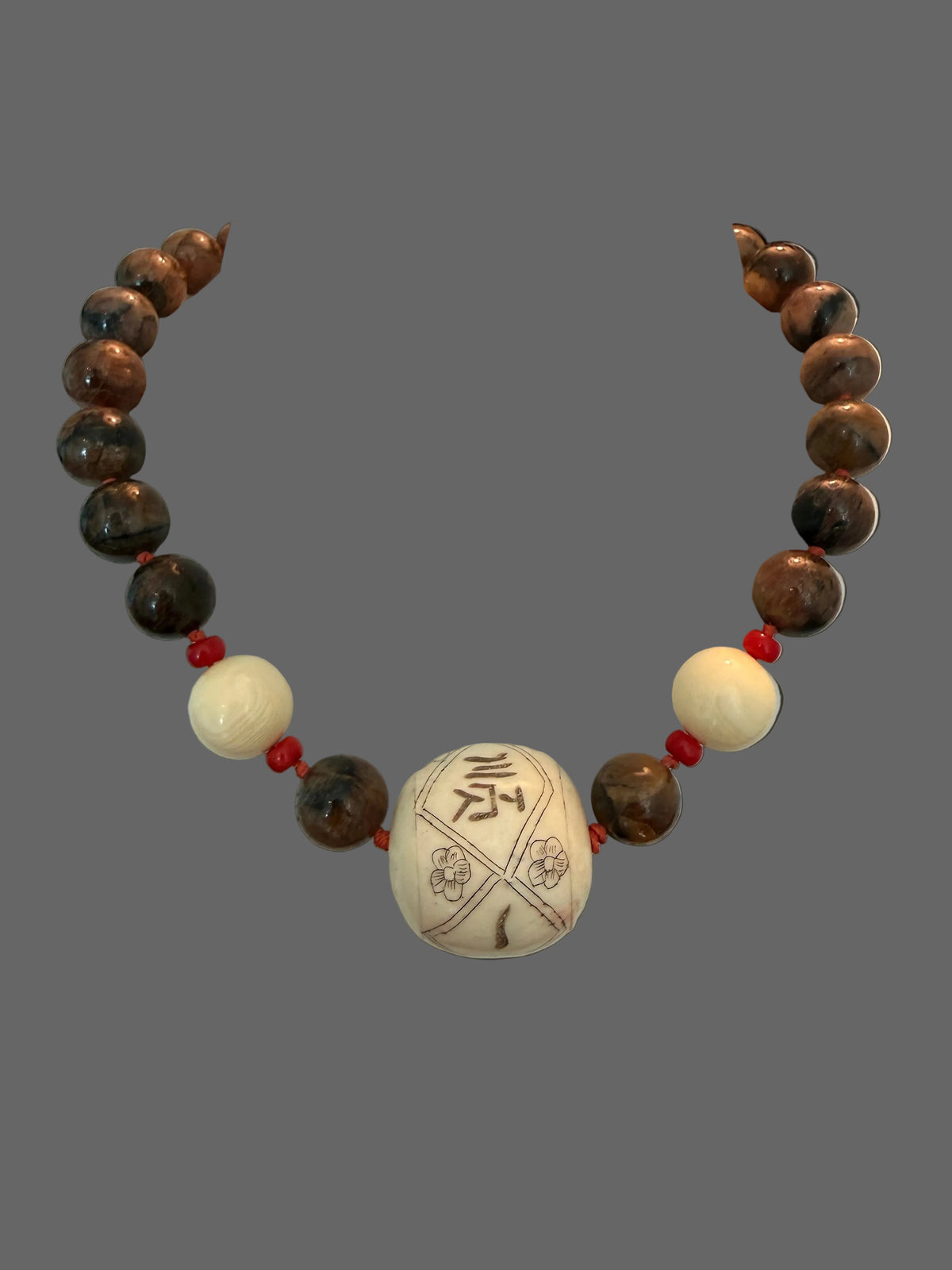 Natural Chiastolite Andalusite  with Vintage Prayer Bead